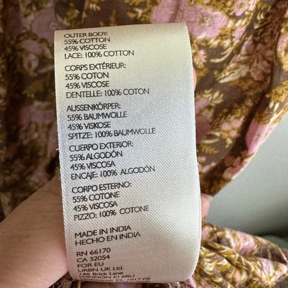 Free People Women's Shea Printed Mini Dress Floral Smocked Brown Pink Medium - Picture 8 of 9